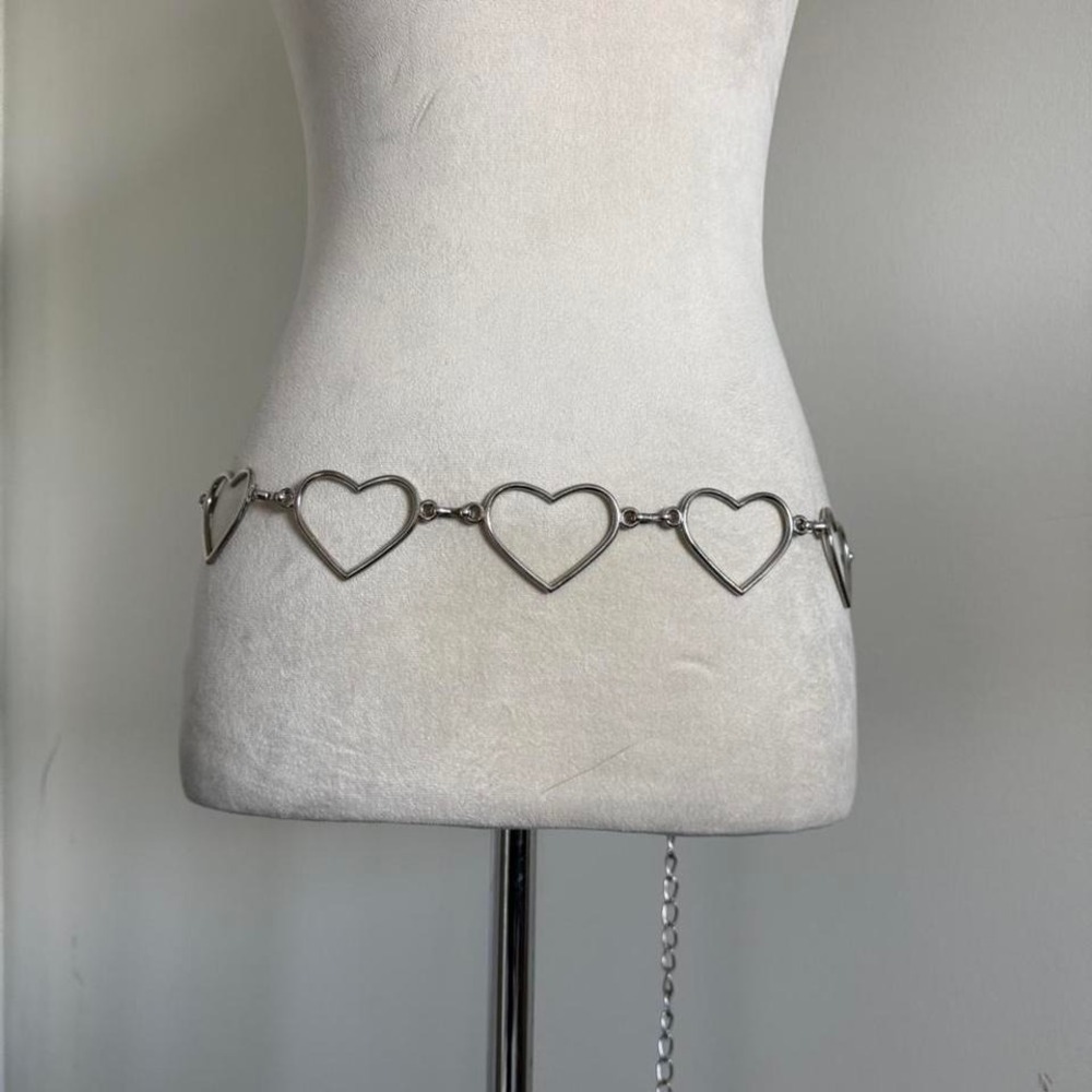 Vintage 90's metal Silver heart chain belt with bell - Picture 2 of 3